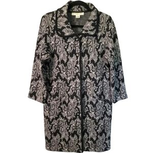 Women's WOOL black gray paisley button-up fall winter sweater coat, size PL